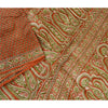Sanskriti Vintage Orange 100% Sarees Pure Silk Printed Sari Floral Craft Sustainable Fabric