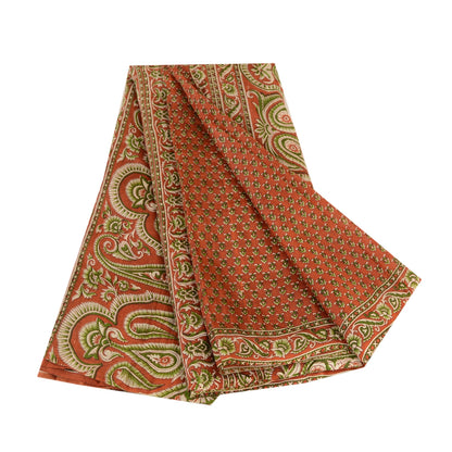 Sanskriti Vintage Orange 100% Sarees Pure Silk Printed Sari Floral Craft Sustainable Fabric