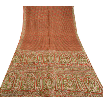 Sanskriti Vintage Orange 100% Sarees Pure Silk Printed Sari Floral Craft Sustainable Fabric