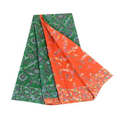 Sanskriti Vintage Orange Indian Sarees Pure Silk Printed Sari 5yd Craft Sustainable Fabric