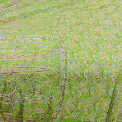 Sanskriti Vintage Green Sarees Printed 100% Pure Silk Sari 5yd Soft Craft Sustainable Fabric