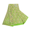 Sanskriti Vintage Green Sarees Printed 100% Pure Silk Sari 5yd Soft Craft Sustainable Fabric