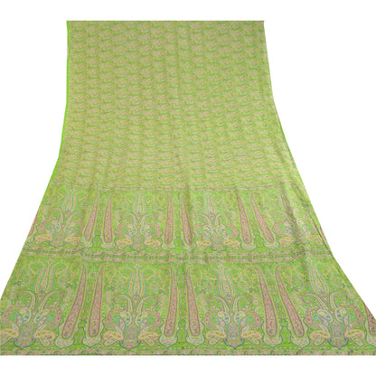 Sanskriti Vintage Green Sarees Printed 100% Pure Silk Sari 5yd Soft Craft Sustainable Fabric