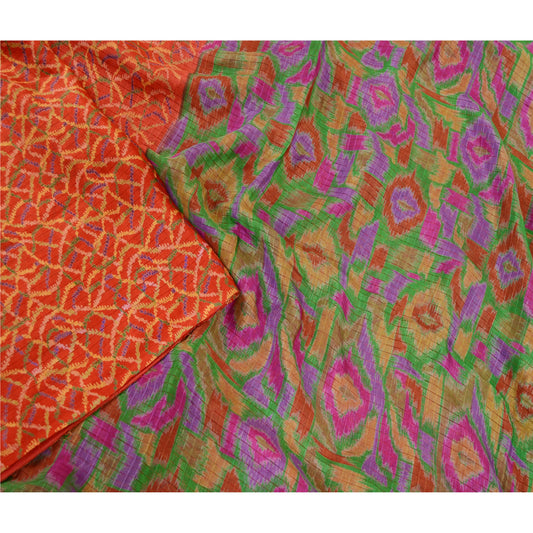 Sanskriti Vintage Red Sarees 100% Pure Silk Printed Sari Decor 5yd Craft Sustainable Fabric