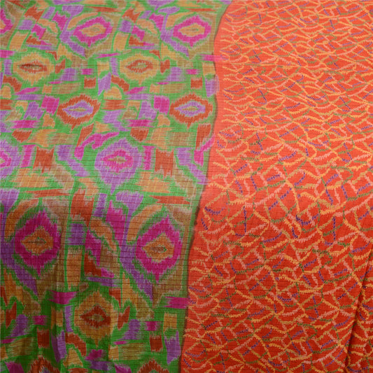 Sanskriti Vintage Red Sarees 100% Pure Silk Printed Sari Decor 5yd Craft Sustainable Fabric