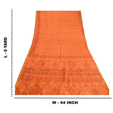 Load image into Gallery viewer, Sanskriti Vintage Saffron Printed Sarees Pure Silk Zari Border Sari Craft Fabric
