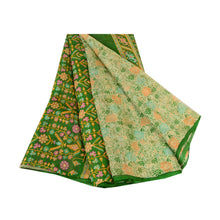 Load image into Gallery viewer, Sanskriti Vintage Green Sarees Pure Silk Printed Woven Sari Floral Craft Fabric
