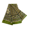Sanskriti Vintage Green Sarees Indian Pure Silk Printed Sari 5YD Craft Sustainable Fabric