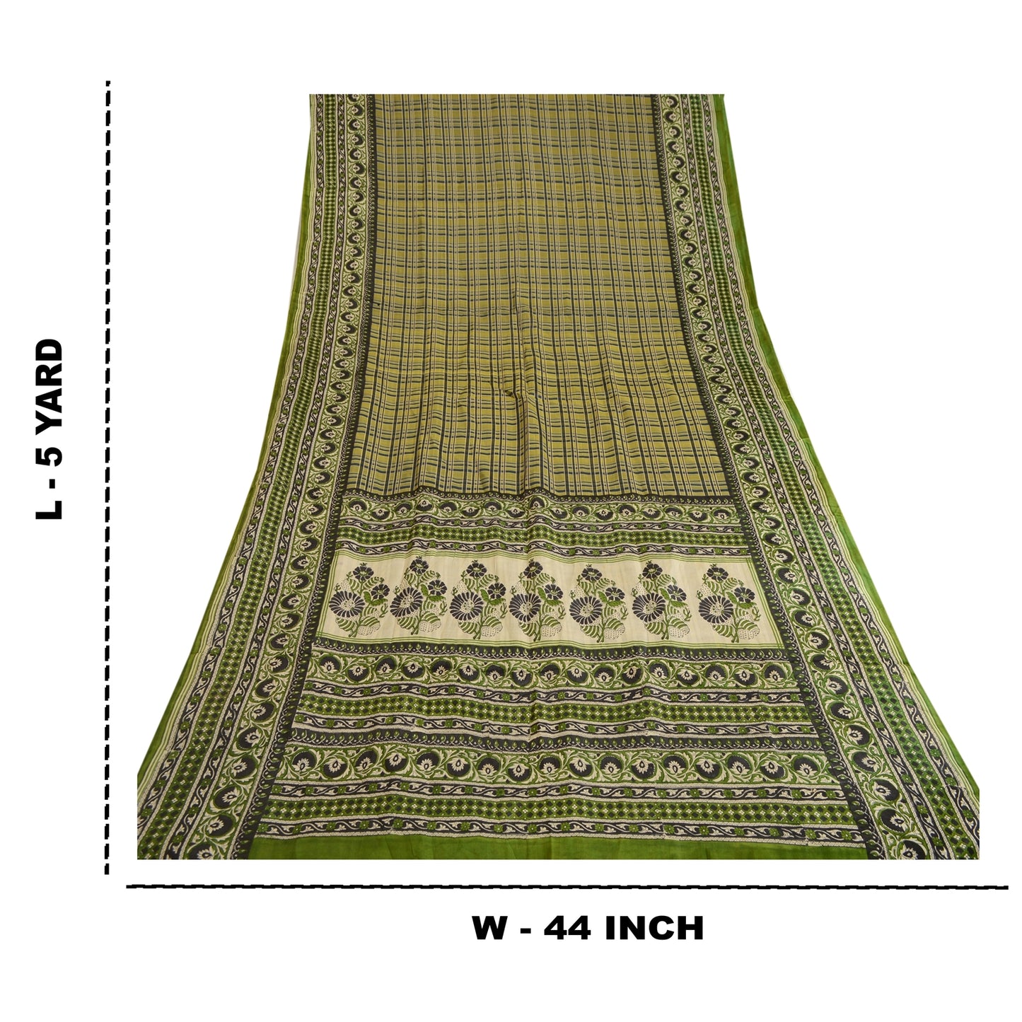 Sanskriti Vintage Green Sarees Indian Pure Silk Printed Sari 5YD Craft Sustainable Fabric