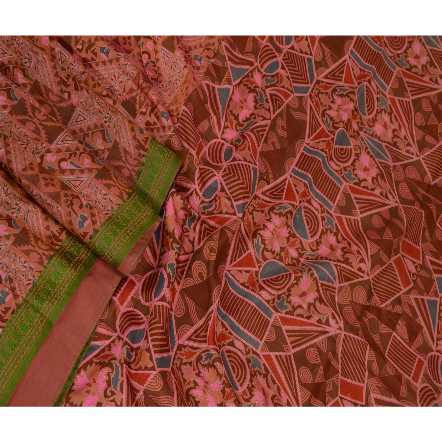 Sanskriti Vintage Sarees Brown Printed Pure Silk Sari Soft Floral Craft Sustainable Fabric