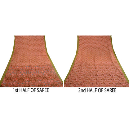 Sanskriti Vintage Sarees Brown Printed Pure Silk Sari Soft Floral Craft Sustainable Fabric