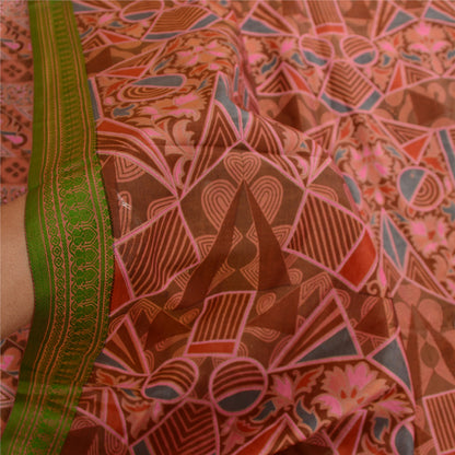Sanskriti Vintage Sarees Brown Printed Pure Silk Sari Soft Floral Craft Sustainable Fabric
