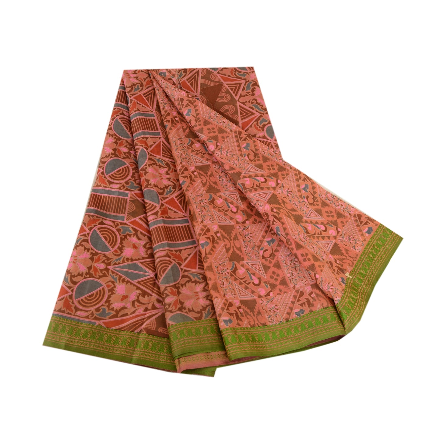 Sanskriti Vintage Sarees Brown Printed Pure Silk Sari Soft Floral Craft Sustainable Fabric