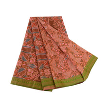 Load image into Gallery viewer, Sanskriti Vintage Sarees Brown Printed Pure Silk Sari Soft Floral Craft Fabric
