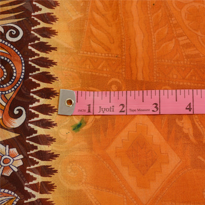 Sanskriti Vintage Sarees Orange Pure Silk Printed Sari 5yd Floral Craft Sustainable Fabric