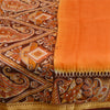 Sanskriti Vintage Sarees Orange Pure Silk Printed Sari 5yd Floral Craft Sustainable Fabric