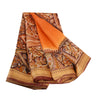 Sanskriti Vintage Sarees Orange Pure Silk Printed Sari 5yd Floral Craft Sustainable Fabric