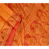 Sanskriti Vintage Sarees Saffron Indian Pure Silk Printed Sari 5yd Craft Sustainable Fabric