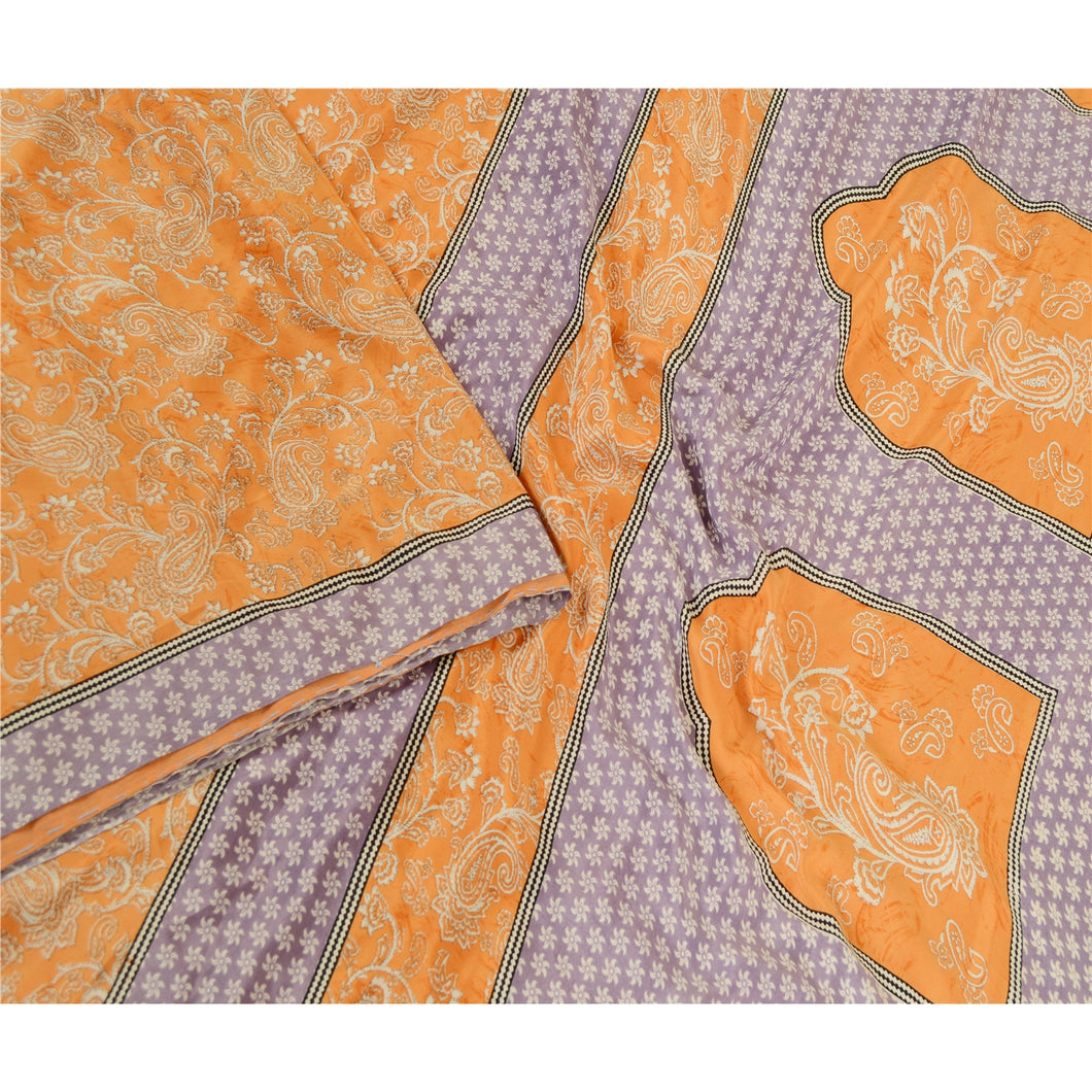 Sanskriti Vintage Sarees Orange Art Silk Indian Printed Sari Soft Craft Fabric