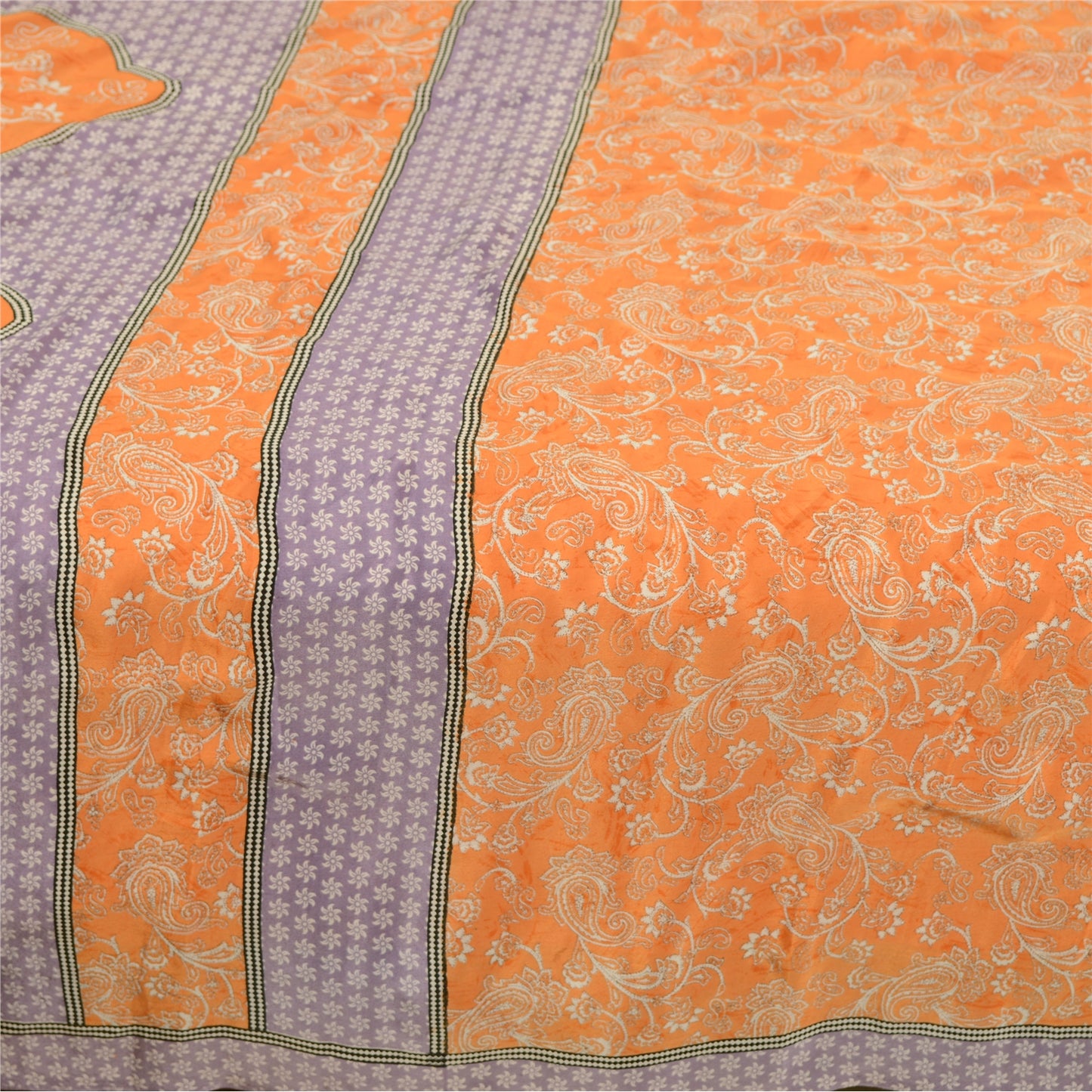 Sanskriti Vintage Sarees Orange Art Silk Indian Printed Sari Soft Craft Sustainable Fabric