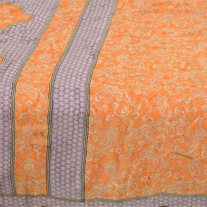 Sanskriti Vintage Sarees Orange Art Silk Indian Printed Sari Soft Craft Sustainable Fabric