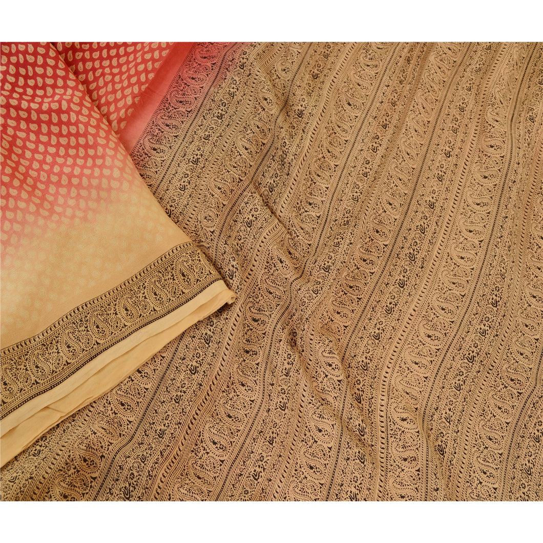 Sanskriti Vintage Sarees Indian Red Pure Silk Printed Sari 5yd Soft Craft Fabric