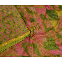 Load image into Gallery viewer, Sanskriti Vintage Sarees Green Art Silk Printed Zari Border Sari Craft Fabric
