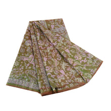 Load image into Gallery viewer, Sanskriti Vintage Green Human Bird Printed Sarees Pure Silk Sari Craft Fabric
