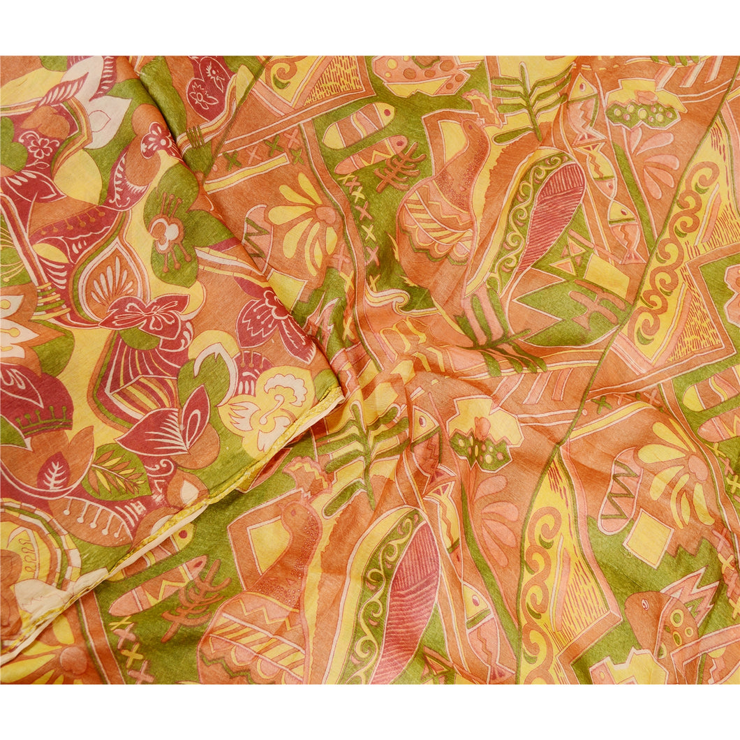 Sanskriti Vintage Multi Sarees Pure Silk Printed Zari Border Sari Craft Fabric