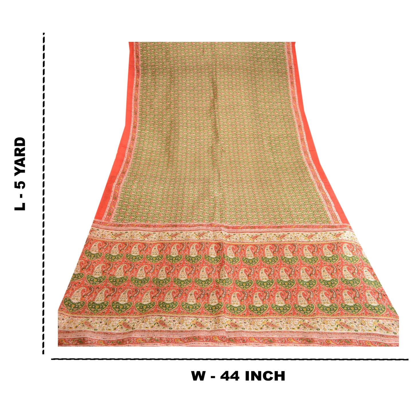 Sanskriti Vintage Green Indian Sarees Pure Silk Printed Sari 5yd Craft Sustainable Fabric