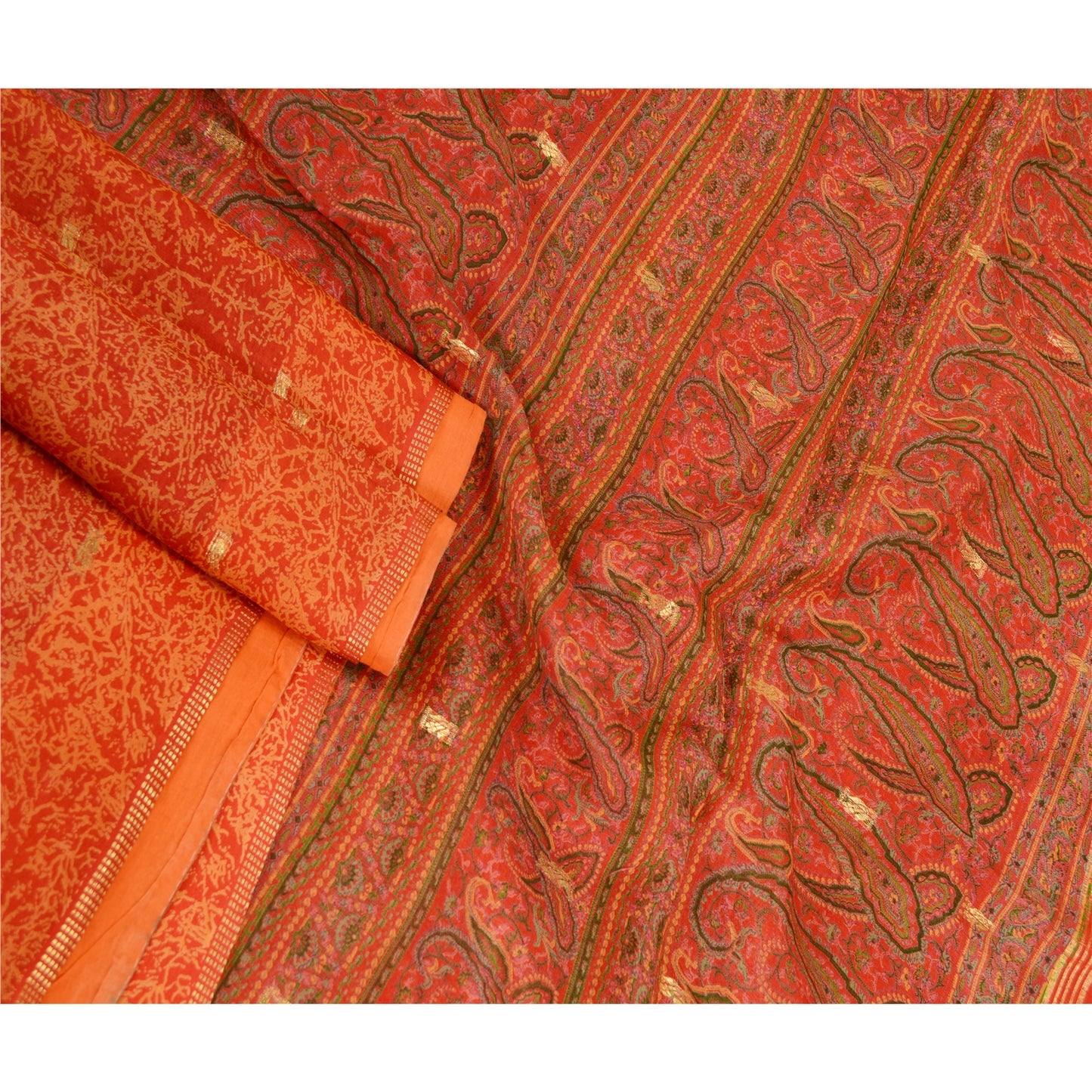 Sanskriti Vintage Red Printed Golden Woven Sarees Pure Silk Sari Craft Sustainable Fabric