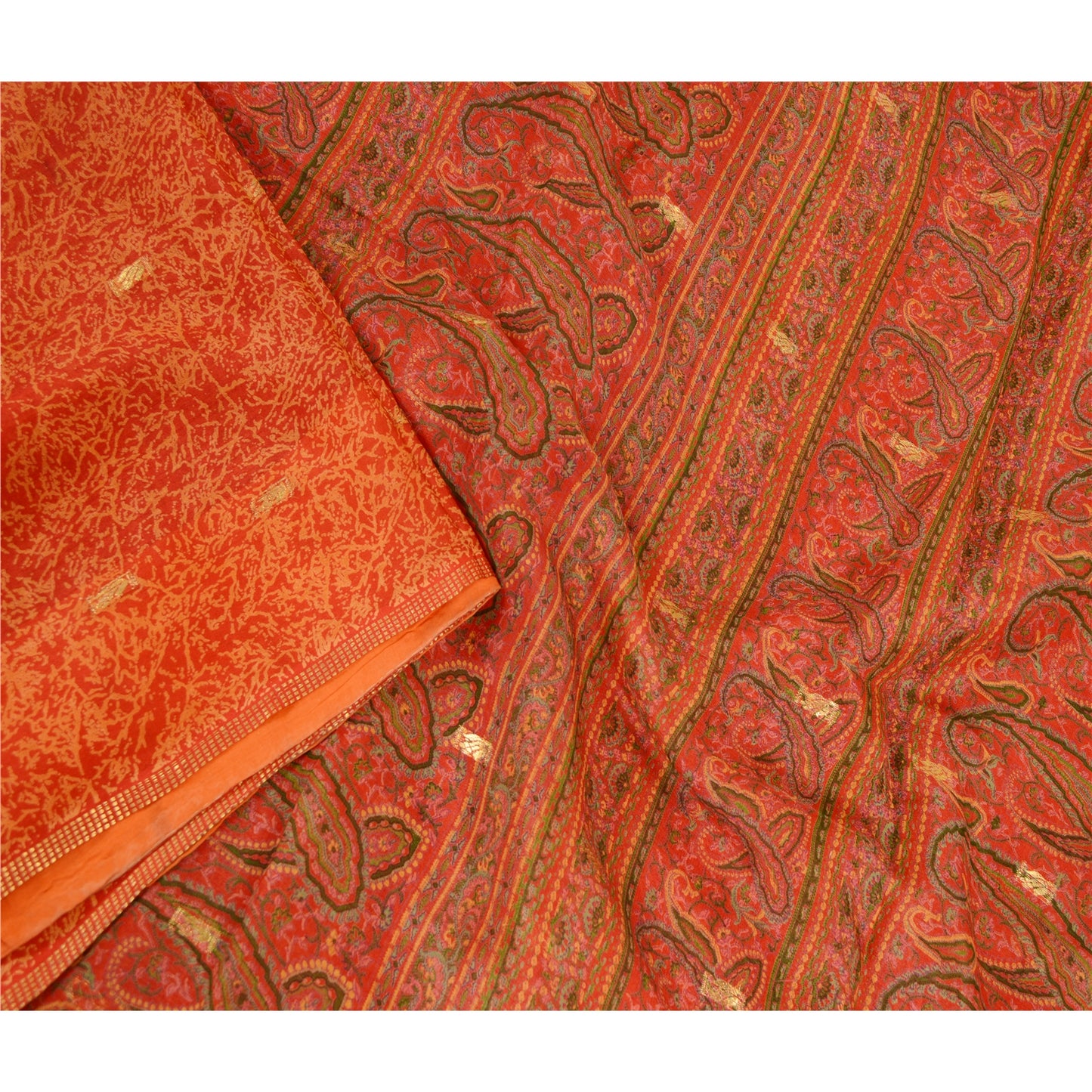 Sanskriti Vintage Red Printed Golden Woven Sarees Pure Silk Sari Craft Sustainable Fabric
