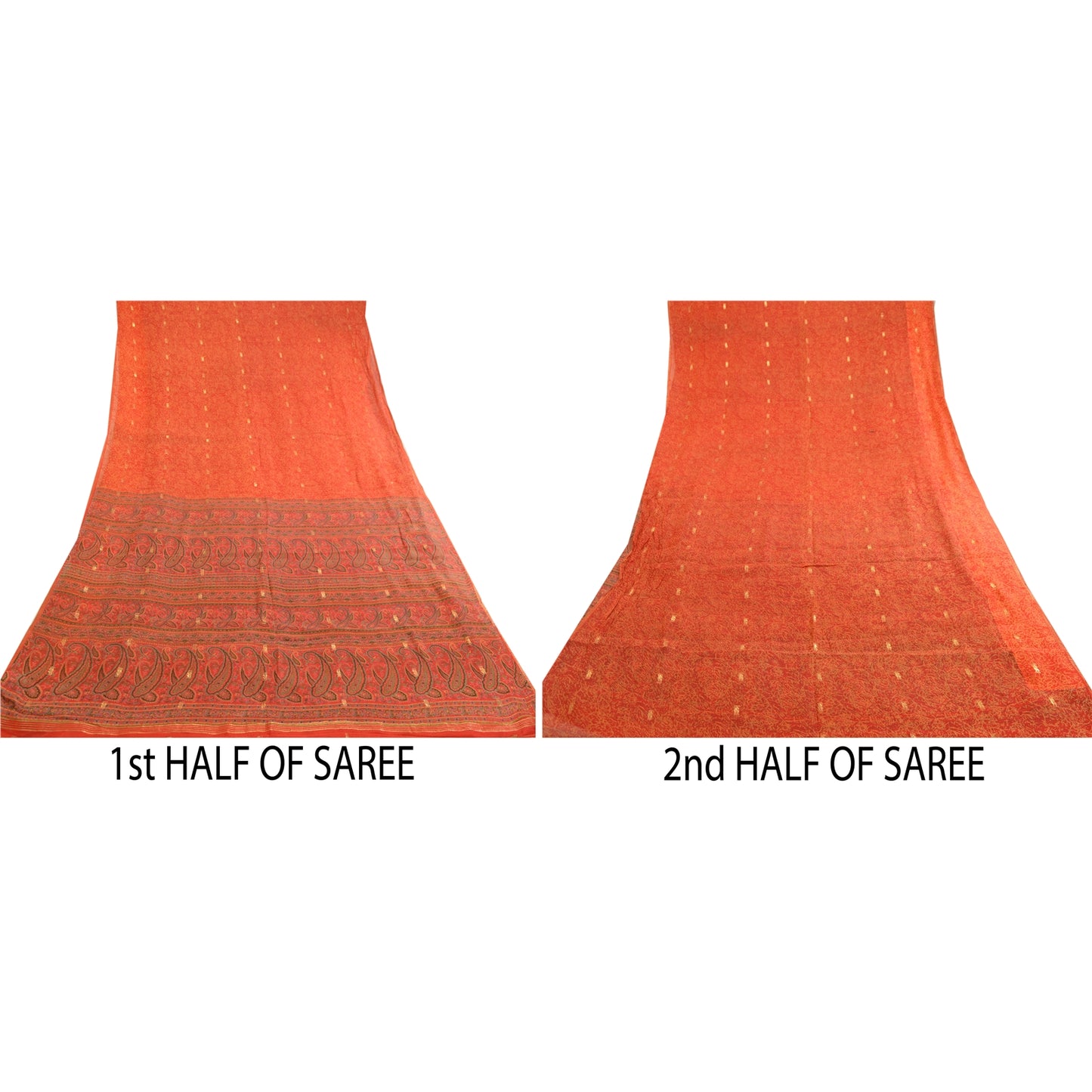 Sanskriti Vintage Red Printed Golden Woven Sarees Pure Silk Sari Craft Sustainable Fabric