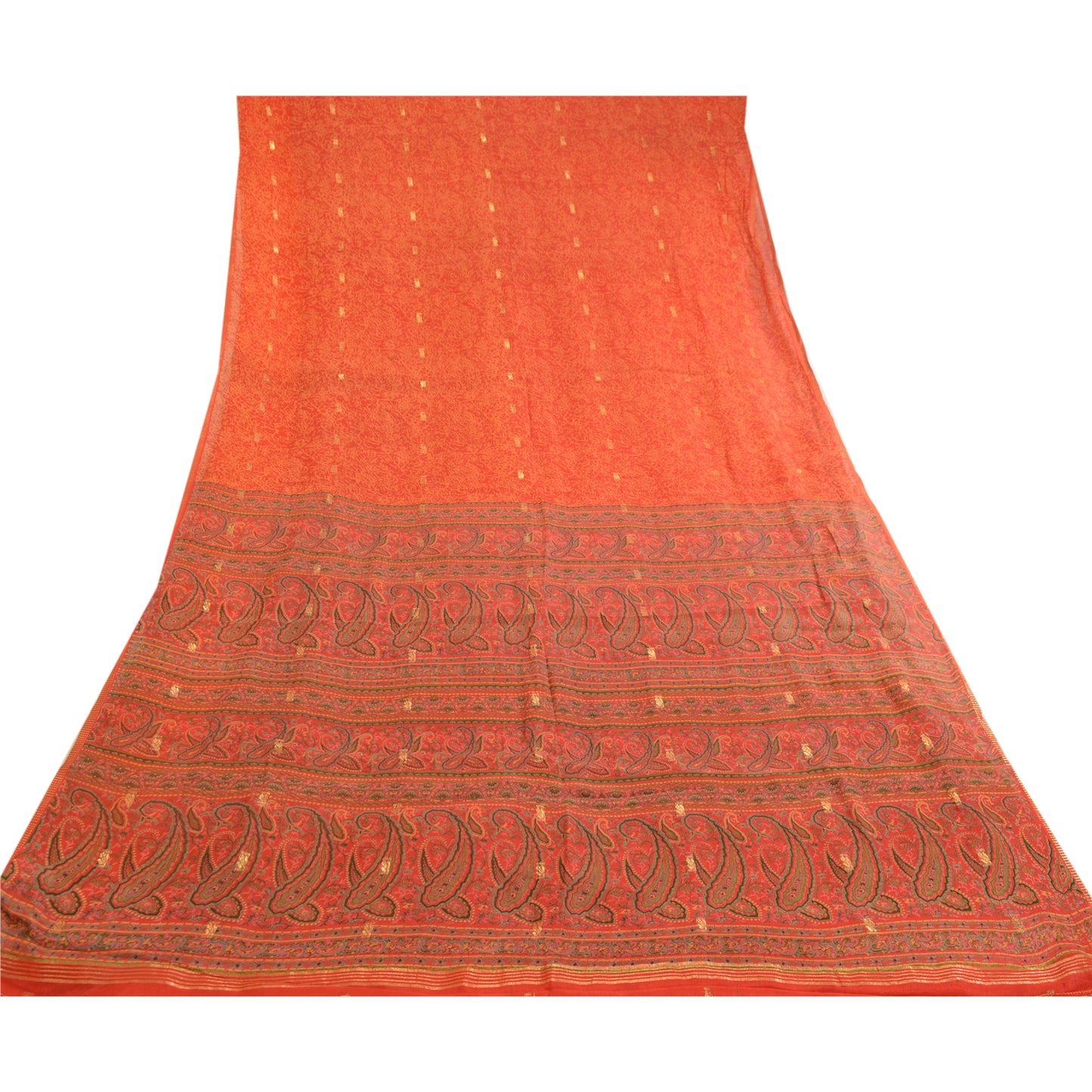 Sanskriti Vintage Red Printed Golden Woven Sarees Pure Silk Sari Craft Sustainable Fabric