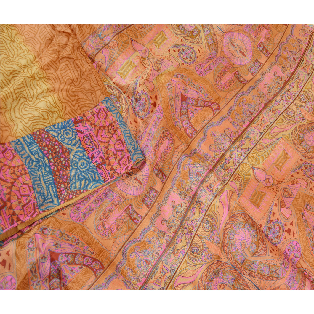 Sanskriti Vintage Multi Printed Sarees 100% Pure Silk Sari Decor Craft Fabric