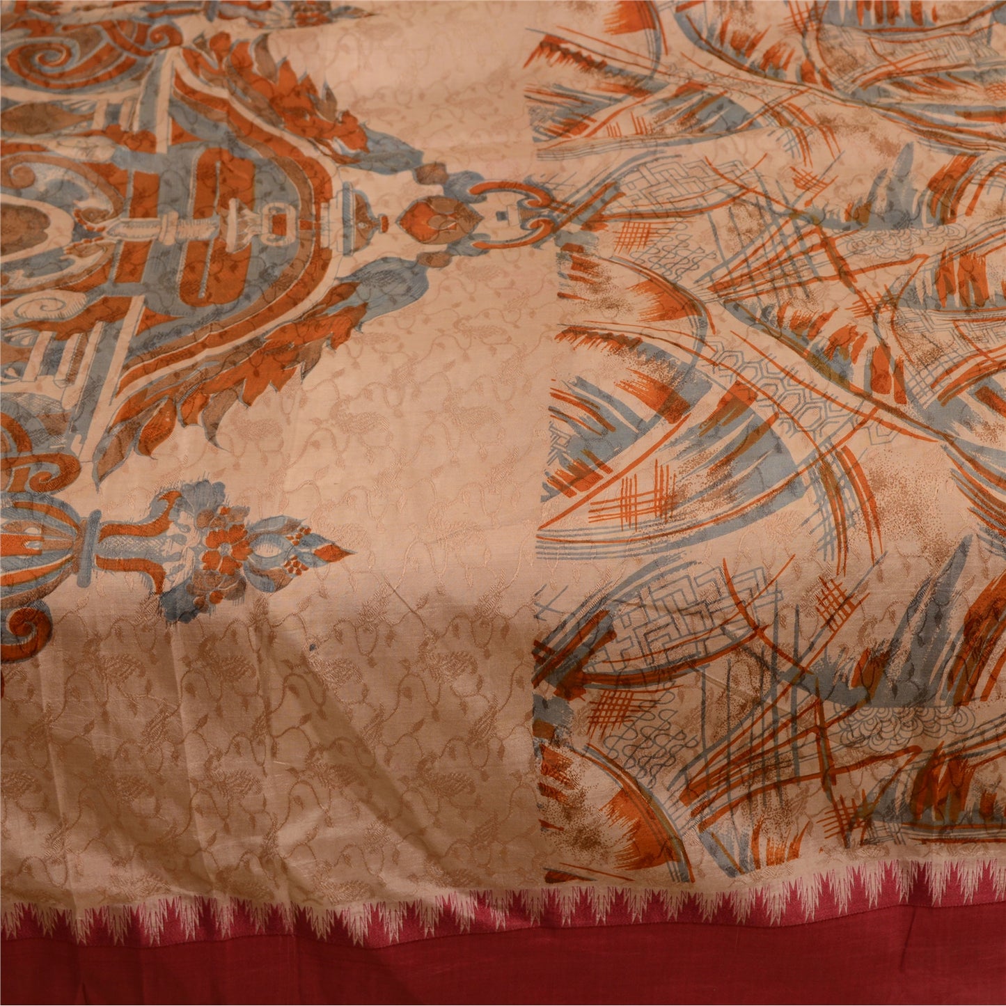 Sanskriti Vintage Peach Printed Self Sarees 100% Pure Silk Sari 5yd Craft Sustainable Fabric