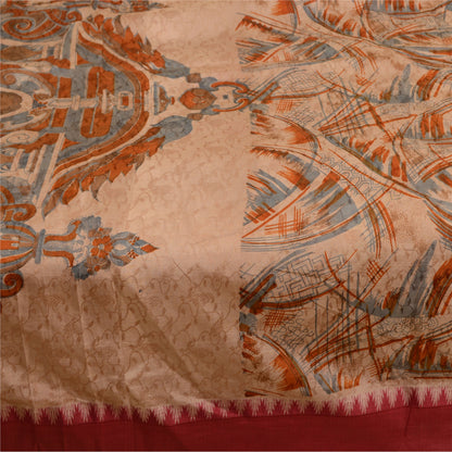 Sanskriti Vintage Peach Printed Self Sarees 100% Pure Silk Sari 5yd Craft Sustainable Fabric