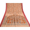 Sanskriti Vintage Peach Printed Self Sarees 100% Pure Silk Sari 5yd Craft Sustainable Fabric