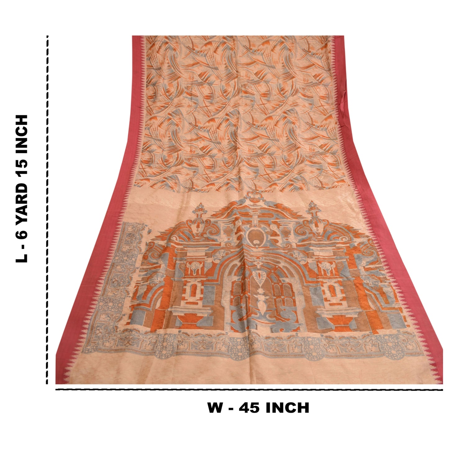 Sanskriti Vintage Peach Printed Self Sarees 100% Pure Silk Sari 5yd Craft Sustainable Fabric