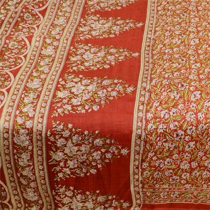 Sanskriti Vintage Red Indian Printed Sarees 100% Pure Silk Sari 5yd Craft Sustainable Fabric