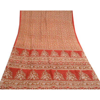 Sanskriti Vintage Red Indian Printed Sarees 100% Pure Silk Sari 5yd Craft Sustainable Fabric