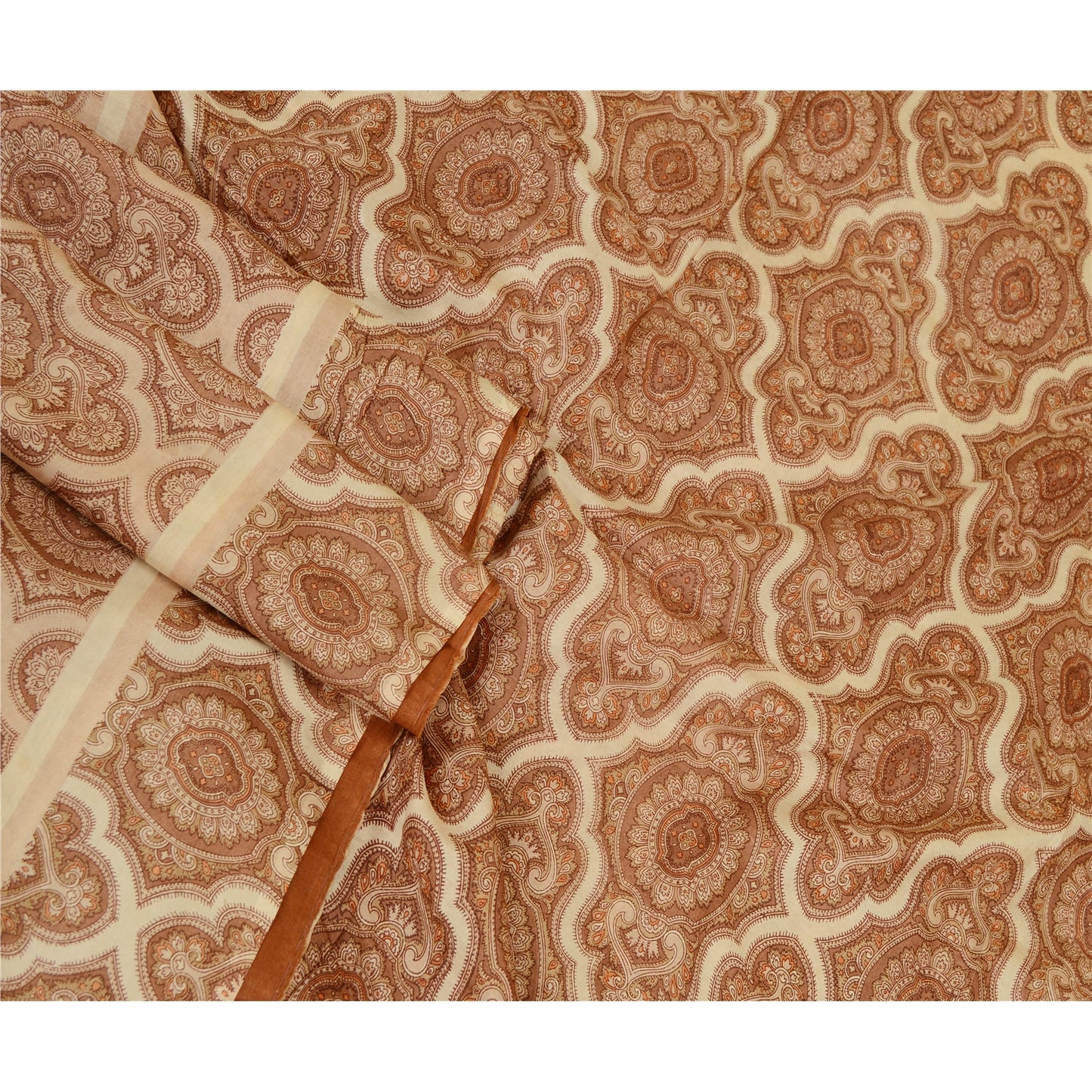 Sanskriti Vintage Indian Sarees Brown Printed Pure Silk Sari Soft Craft Sustainable Fabric