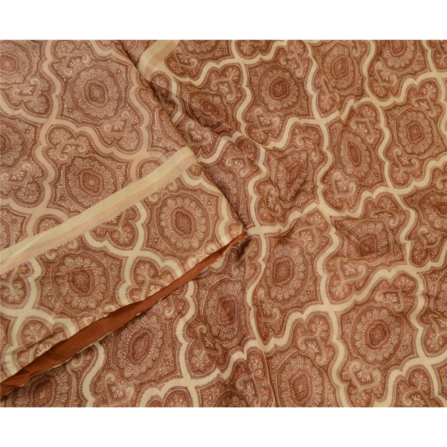 Sanskriti Vintage Indian Sarees Brown Printed Pure Silk Sari Soft Craft Sustainable Fabric