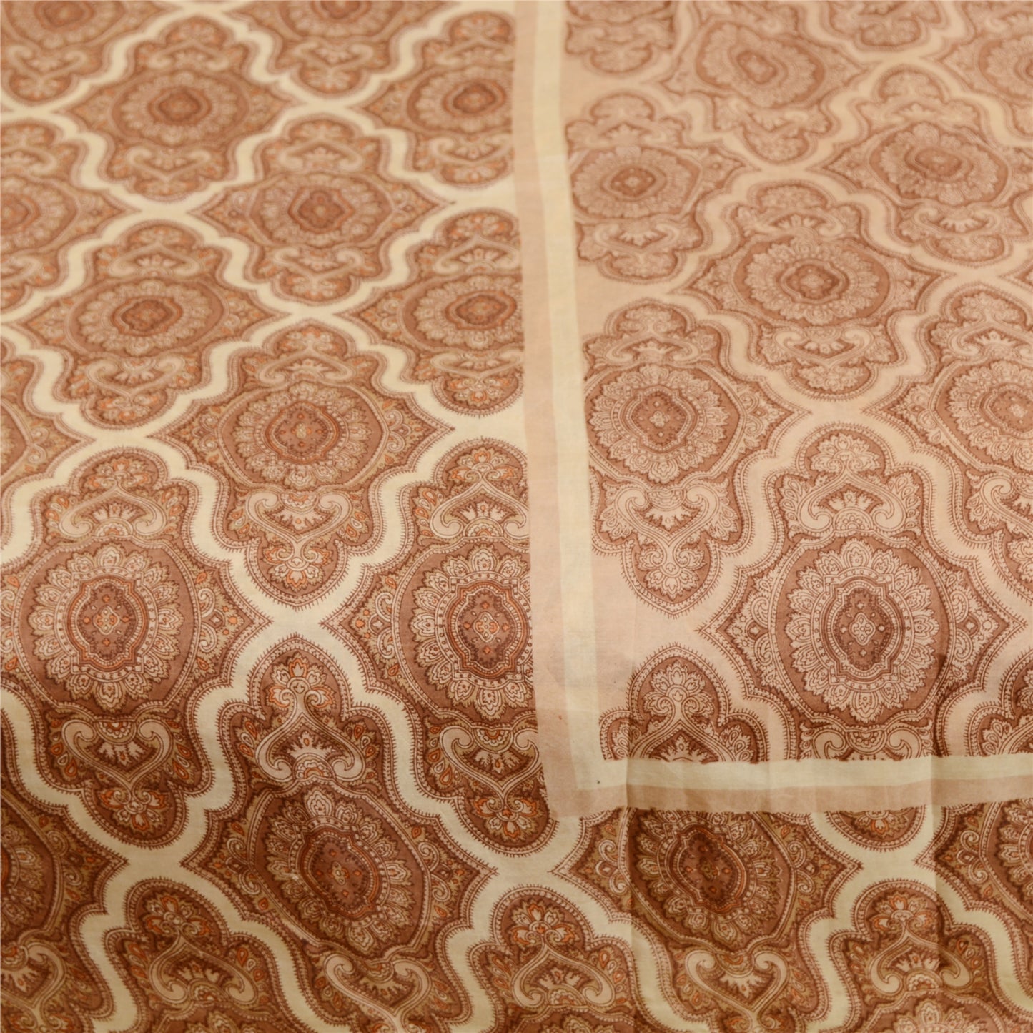 Sanskriti Vintage Indian Sarees Brown Printed Pure Silk Sari Soft Craft Sustainable Fabric