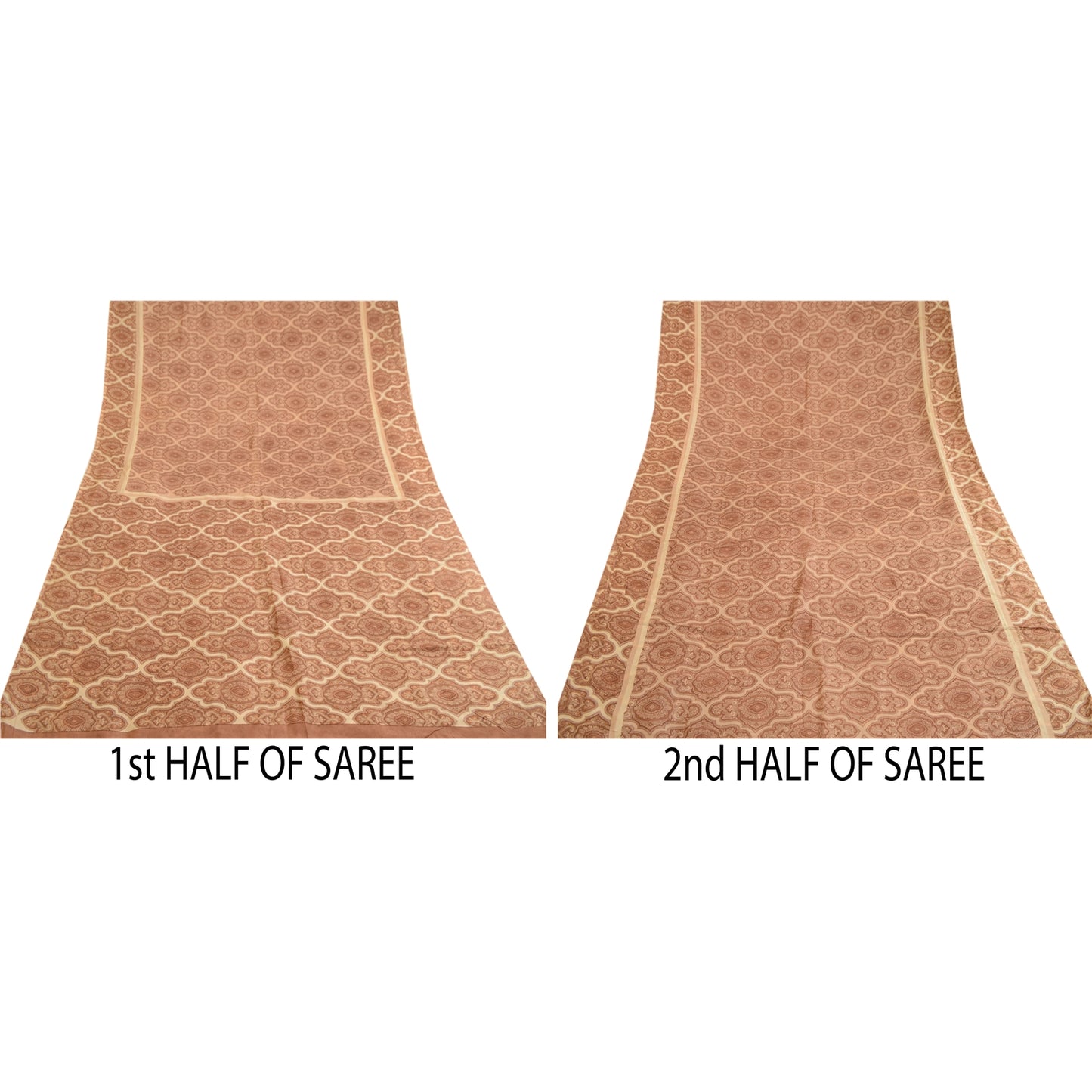 Sanskriti Vintage Indian Sarees Brown Printed Pure Silk Sari Soft Craft Sustainable Fabric