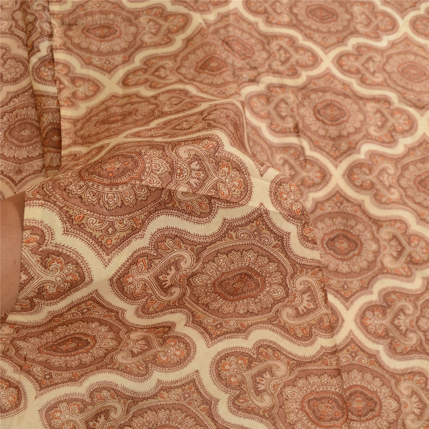 Sanskriti Vintage Indian Sarees Brown Printed Pure Silk Sari Soft Craft Sustainable Fabric