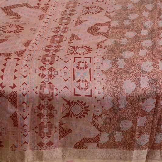 Sanskriti Vintage Red Indian Sarees 100% Pure Silk Printed Sari Craft Sustainable Fabric