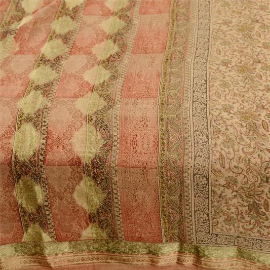 Sanskriti Vintage Sarees Indian Brown Pure Silk Printed Sari Floral Craft Sustainable Fabric