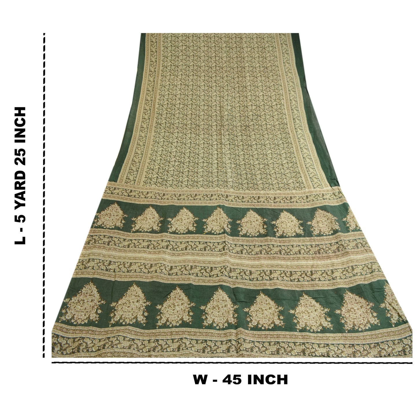 Sanskriti Vintage Sarees Indian Printed Green Blend Silk Sari 5yd Craft Sustainable Fabric