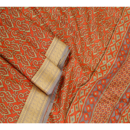 Sanskriti Vintage Sarees Red Printed 100% Pure Silk Sari Floral 5yd Craft Sustainable Fabric